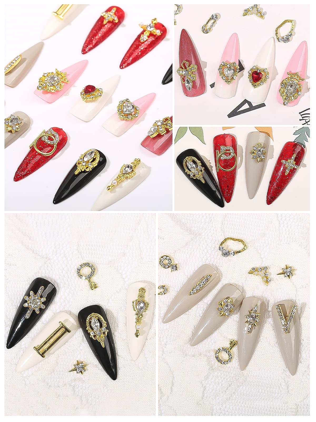 EBANKU 48 PCS 3D Nails Art Rhinestones Luxury Shiny Nail Diamonds Rhinestones Metal Nail Jewels for Alloy Nail Decorations