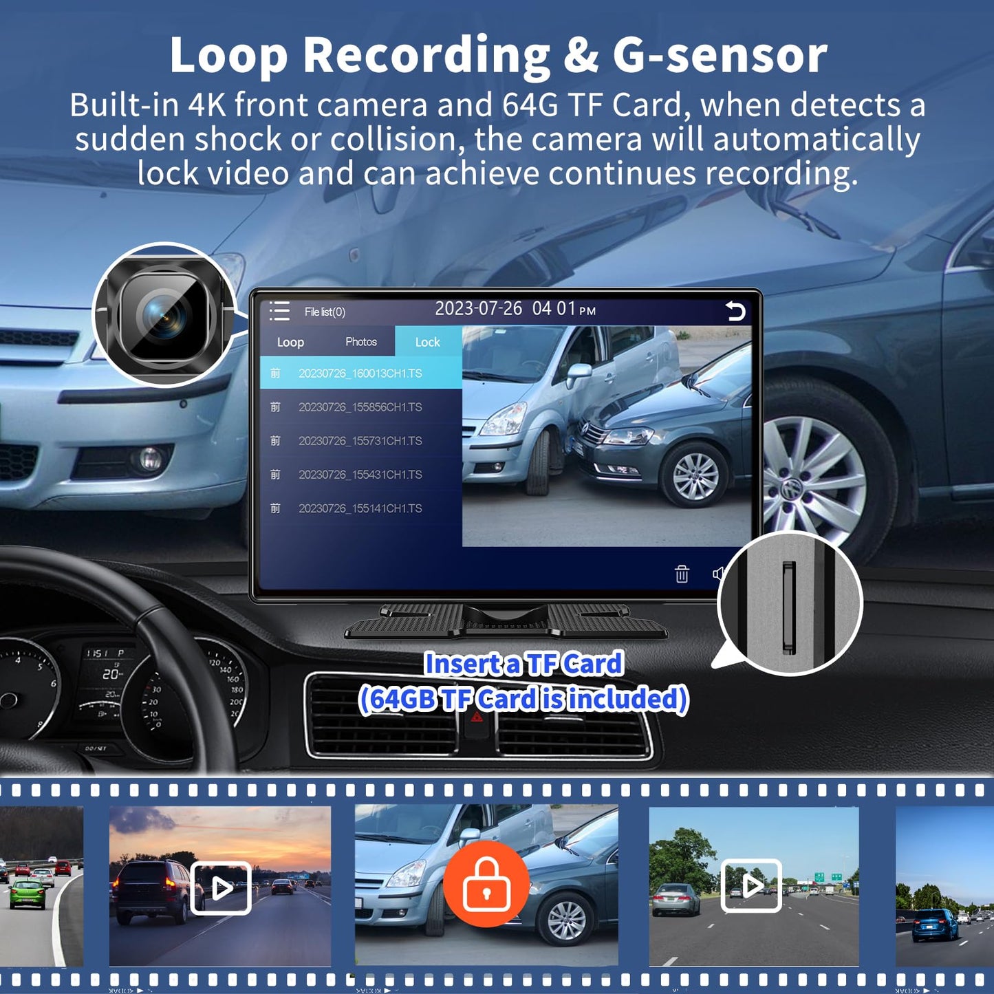 Wireless A pple Carplay Screen Carplay Screen for Car 11" with 4K Dash Cam 1080P Backup Camera, Car Stereo for Carplay & Android Auto GPS Navigation/Bluetooth/Mirror Link/Voice Control/AUX/FM/Siri
