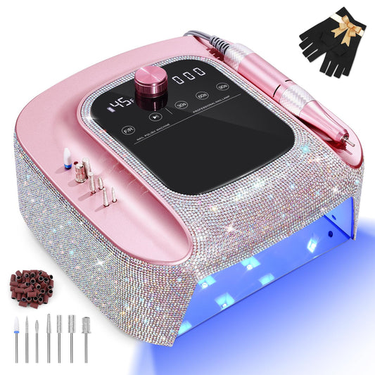 2-in-1 Rechargeable Cordless UV LED Nail Lamp & Electric Nail Drill Kit with Auto Sensor, LCD Display,45000 RPM Professional Gel Nail Dryer Machine for Home Salon Use & Training Nail Art Practice