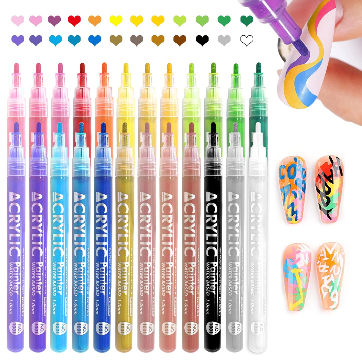 IONSGAKO 24 Colors Nail Art Pens Set, Nail Polish Pens Quick-Drying Acrylic Paint Markers Nail Art Drawing Painting Liner Pens Kit for Home DIY Nail Art Design Manicure Tools