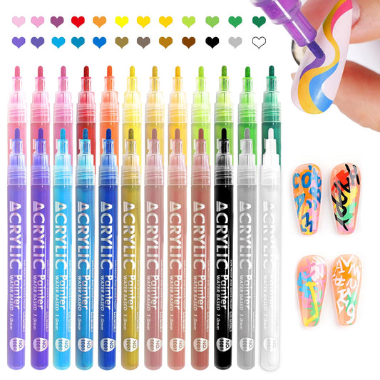 IONSGAKO 24 Colors Nail Art Pens Set, Nail Polish Pens Quick-Drying Acrylic Paint Markers Nail Art Drawing Painting Liner Pens Kit for Home DIY Nail Art Design Manicure Tools