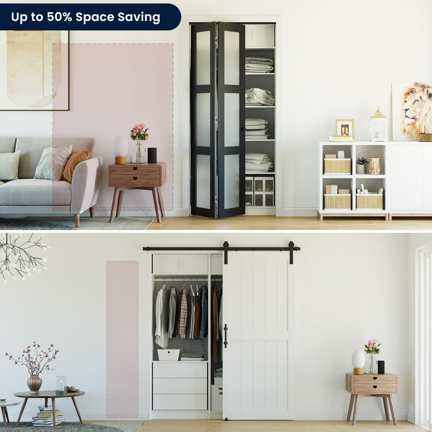 COSHOMER Bifold Doors for 30" x 80" Opening, 3-lite Tempered Frosted Glass Closet Folding Doors with Hardware kit Included, Easy Assembly, Black