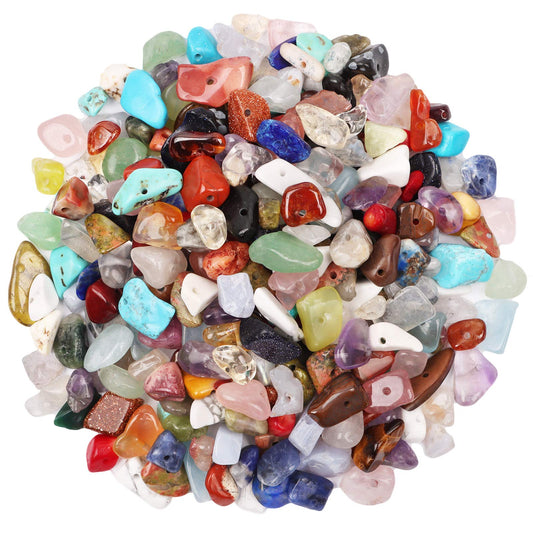500 pcs Natural Chip Stone Beads, Multicolor 5-8 mm Irregular Gemstones Healing Crystal Loose Rocks Bead Hole Drilled for Jewelry Making Bracelet