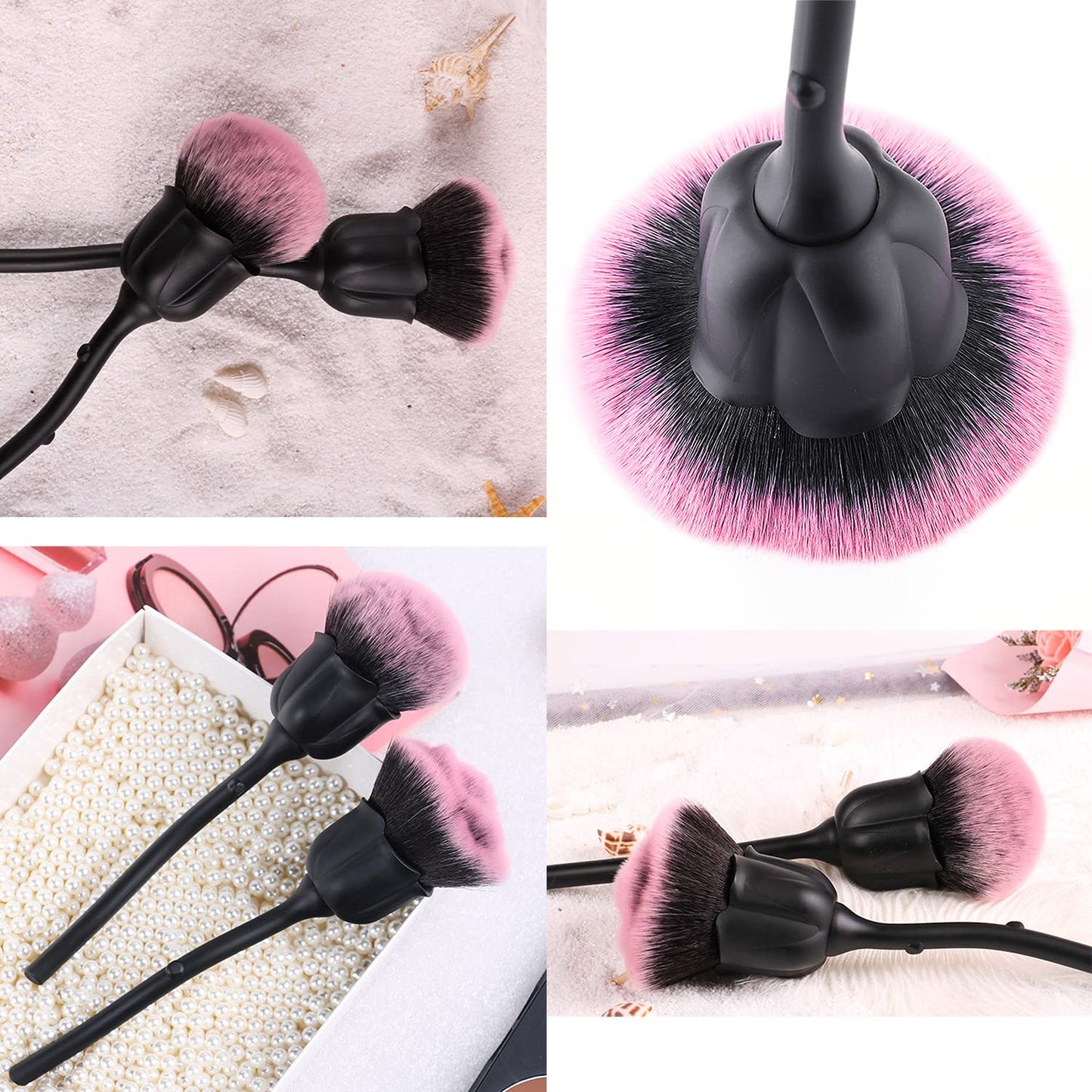 JERCLITY 2 Pieces Rose Makeup Brushes Blush Brush Super Large Face Powder Makeup Brushes for Powder Cosmetic Nail Dust Brush Loose Powder Brush Makeup Manicure Dust Remover Brush for Clean (Black)