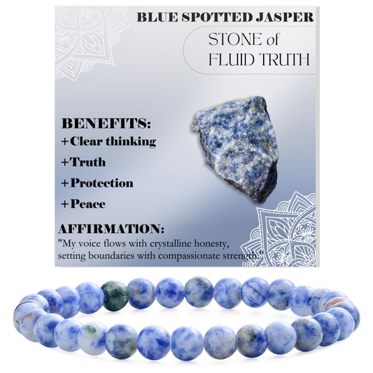 Bivei Blue Spotted Jasper-Calm Flow-6mm Beaded Bracelets for Women Handmade Semi Precious Natural Stone Stretch Elastic Jewelry for Women Yoga Protection Gifts