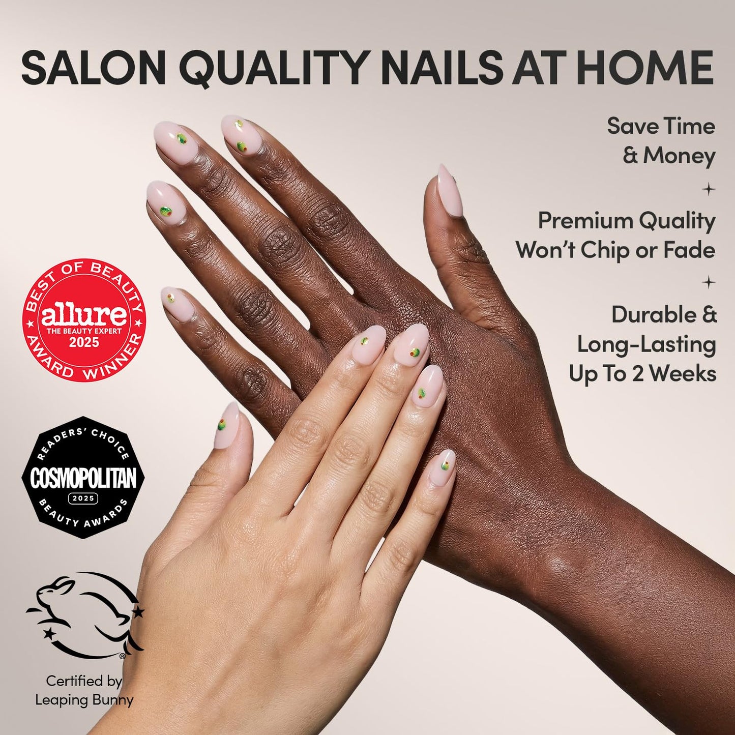Glamnetic Press-On Nails Bundle - Happy Hour Duo | 2 Short Oval & Almond Fake Nails with Playful Drink-Inspired Accents | Glossy Cafe-Inspired Designs | Durable, Salon-Quality Nail Kits