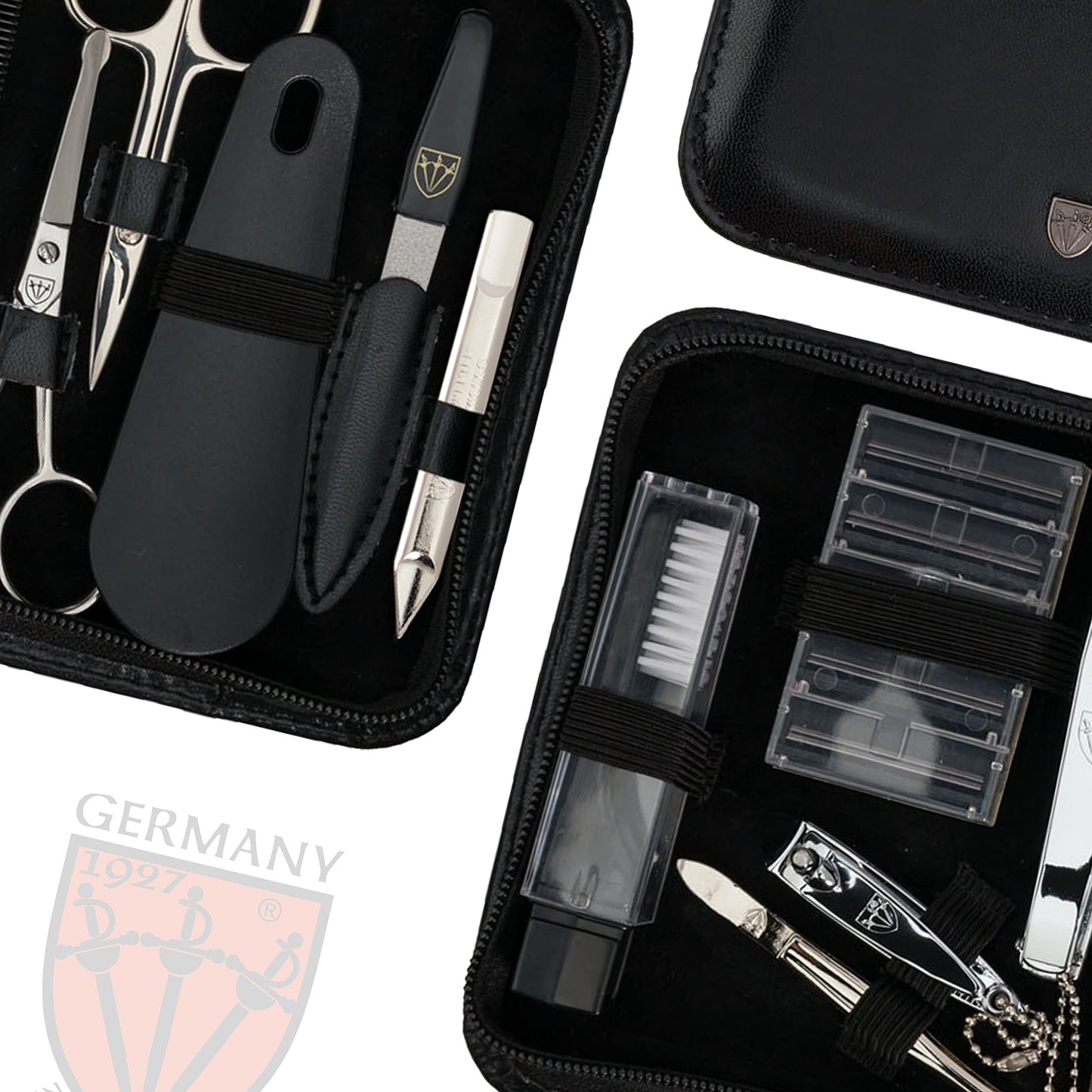 3 Swords Germany - brand quality 12 piece manicure pedicure grooming kit set for professional finger & toe nail care tweezers file clipper fashion leather case in gift box, Made by 3 Swords (33514)