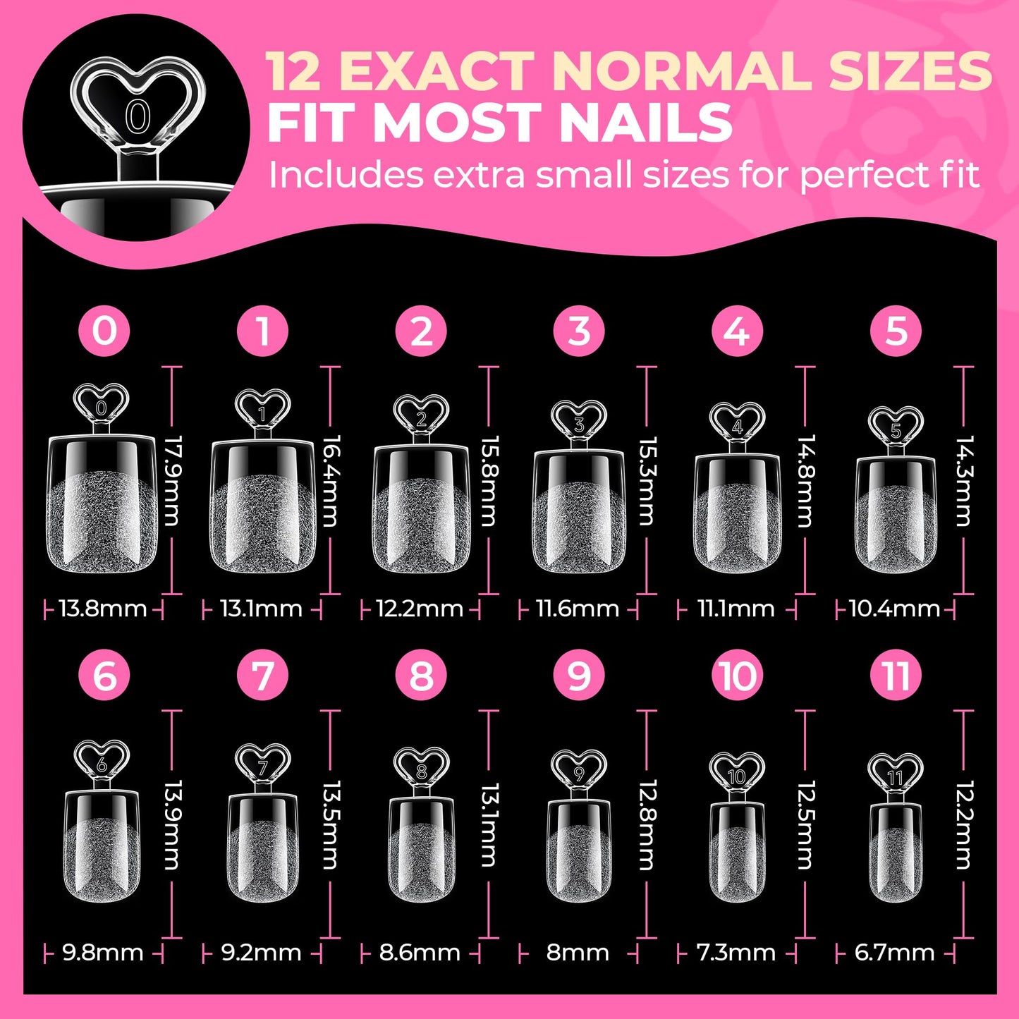 UNA GELLA Extra Short Square Nail Tips 504PCS – XS Sharp Square Pre-Etched Soft Gel Full Cover Acrylic False Nails, Press On Nails for French Style DIY Salon at Home, 12 Sizes