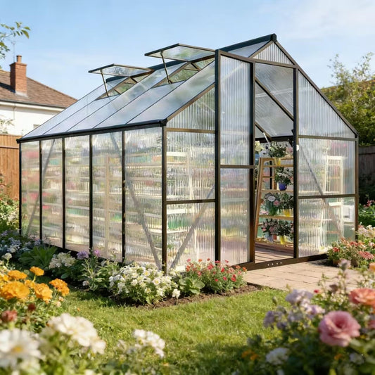 8x10 FT Greenhouses for Outdoors, Polycarbonate Greenhouse with PC Panels, Greenhouses for Outdoors for Yard, Garden, Hobby, Charcoal Black
