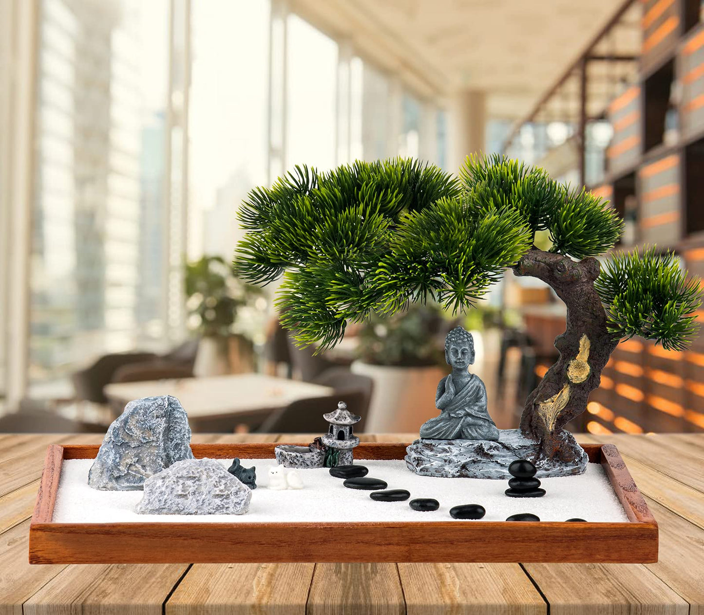 dgudgu Zen Garden Kit - Mini Jardin Zen Garden for Desk with Buddha Shape Accessories, 14 x 10 inch