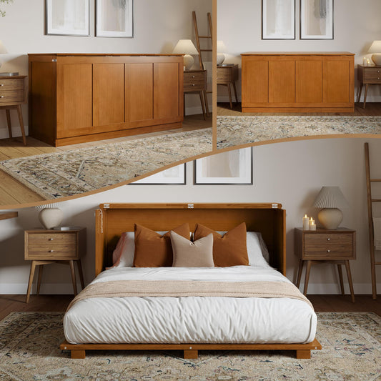AFI Westfield Queen Murphy Bed Chest with 6-Inch Folding Mattress, Light Toffee