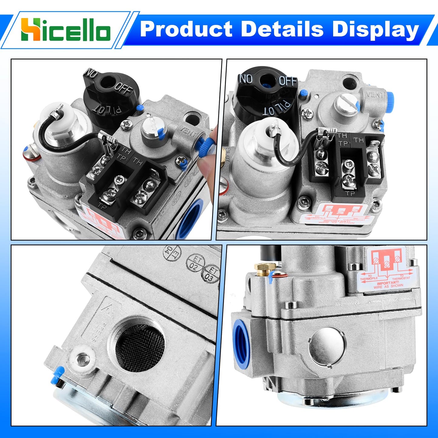 Hicello Replacement for Robertshaw 700-506 Millivolt Gas Valve - 700 Series 200,000 BTU/H Fast Opening, Compatible with Natural Gas Water Heaters, Furnaces & Commercial Gas Fryers