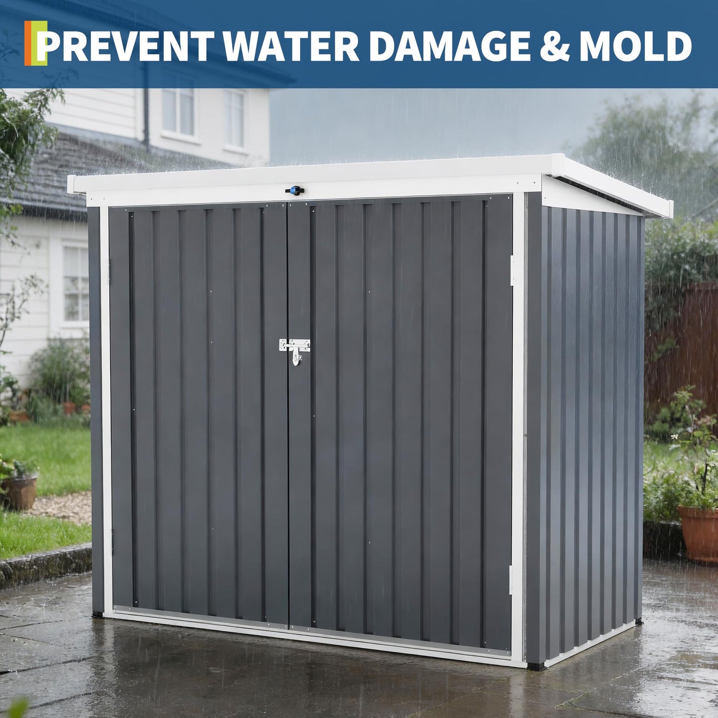 GarveeLife Outdoor Storage Shed, 80 Cu.Ft Outdoor Trash Can Storage Box with Lockable Door&Sloped Roof,Cabinet with Multi-Use Rust Prevention Galvanized Steel Enclosure for Yard, Garden, Patio
