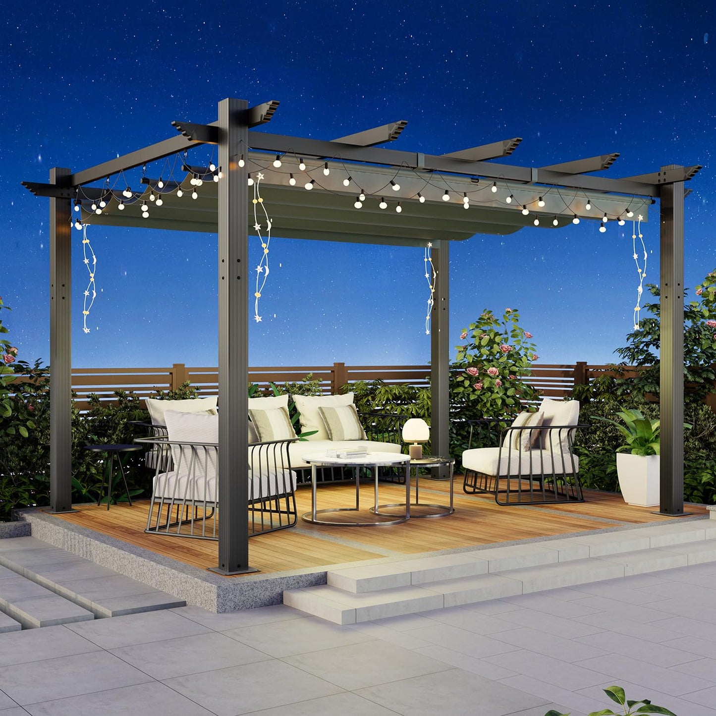 MELLCOM Retractable Pergola 10x13 Ft, Outdoor Aluminum Shelter with Dual Adjustable Sun Shade Canopy for Patio Backyard, Locking System Includes Straps & Screws (Gray)