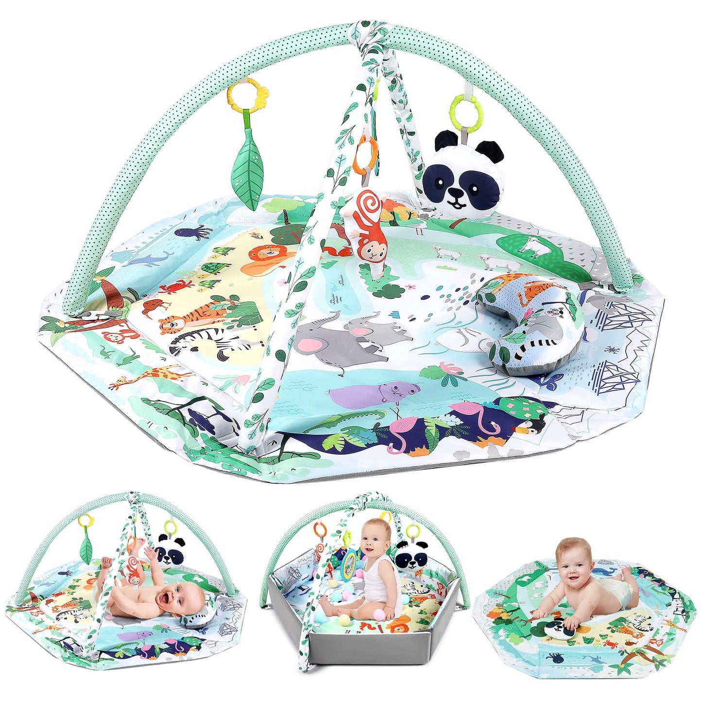 Dearlomum Baby Play Mat & Gym, Fun Piano Tummy Time Activity Mat with 5 Sensory Toys, Music & Lights - Boy & Girl Gifts, 0-12 Months (Blue)