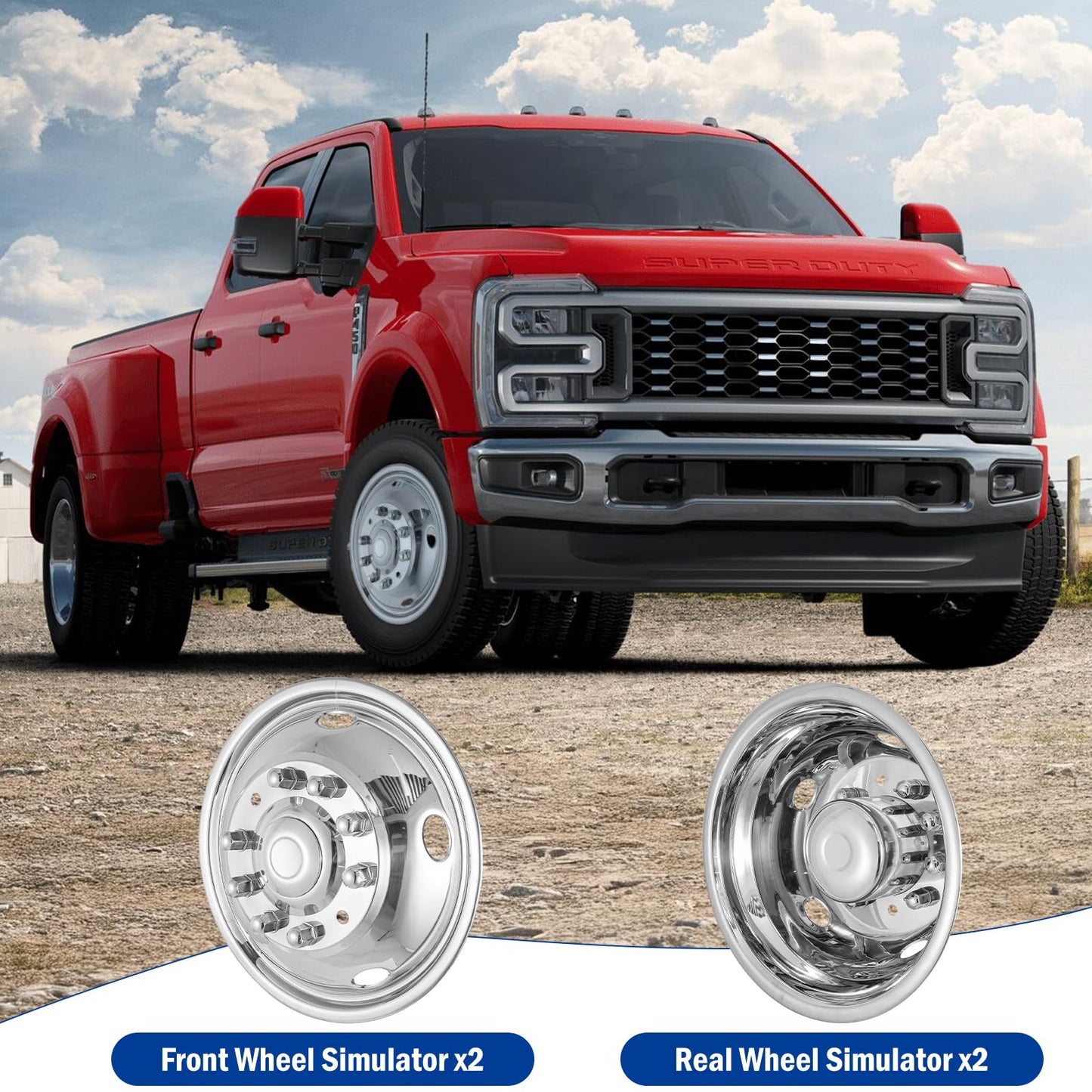 19.5" Wheel Simulators,19.5" 10 Lug Stainless Steel Hubcaps with Wheel Lug Bolts Kit,Polished Finish,2 Front Wheels/2 Rear Wheels,Wheel Simulators Suitable for 2005-2021 Ford F450/F550,Ford Raptor 2WD