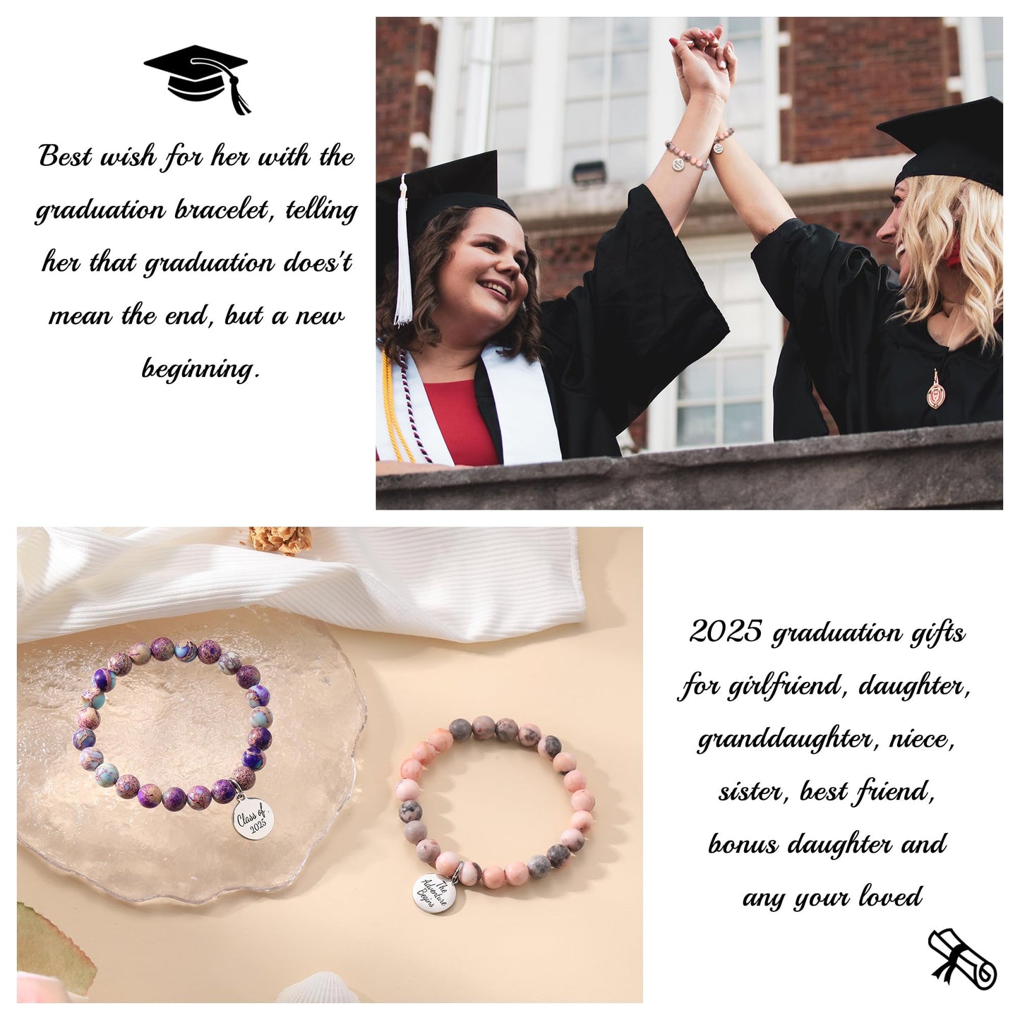 Sistble Graduation Gifts for Women Graduation Bracelets 2026 Niece Gifts from Aunt Class of 2026 Engraved 5th 8th High School Inspirational Gift Jasper Beaded Jewelry for Teens
