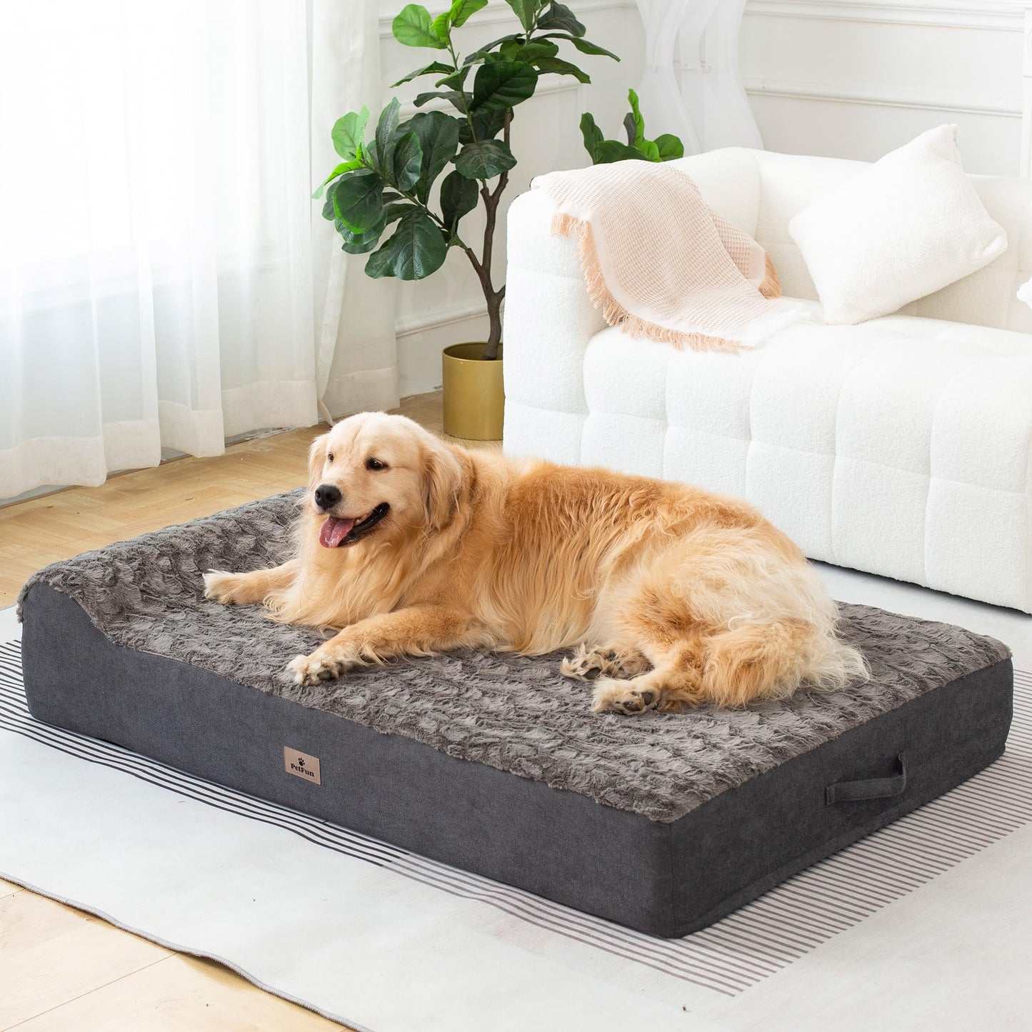 PetFun Jumbo Orthopedic Dog Bed for Large Dogs - 7-inch Thick Memory Foam Dog Bed with Pillow Removable Cover Machine Washable, Giant | 50 inch, Dark Gray