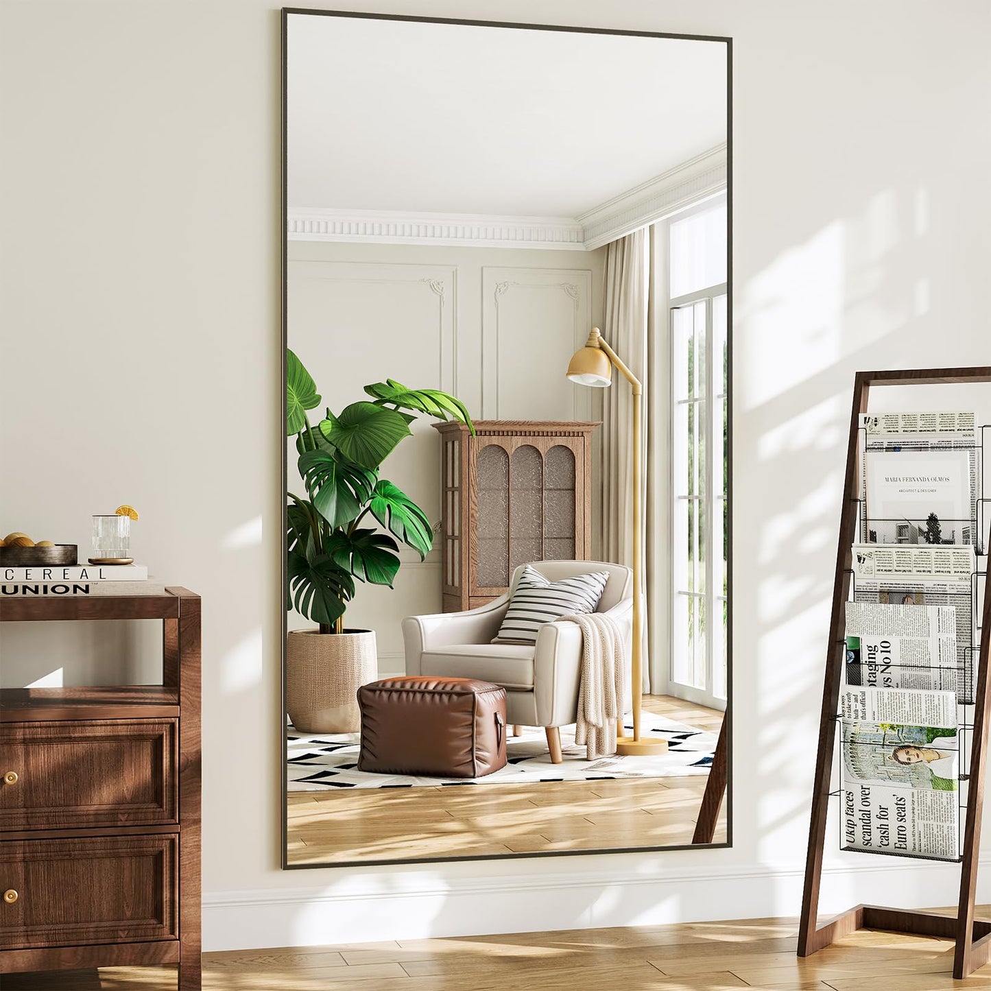 Koonmi 86"x40" Floor Mirror Full Length, Bedroom Floor Body Mirror with Stand, Large Black Mirror, Leaning, Standing or Hanging Horizontally/Vertically