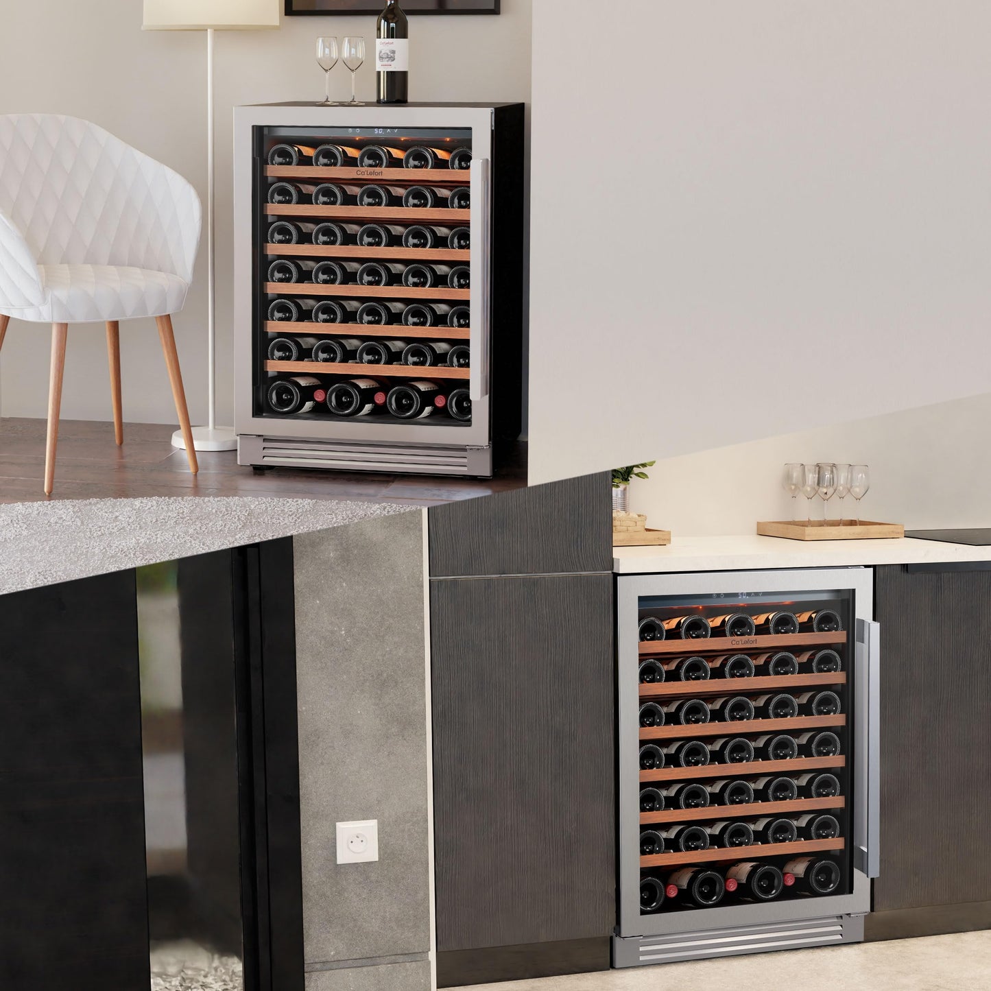 Ca'Lefort 24 Inch Wine Fridge - 61 Bottles Wine Cooler with Glass Door, 40-65° Temp Control, Adjustable Shelf & 3 LED Light Built-in or Freestanding for Home Bar Kitchen Left-Hinged Door