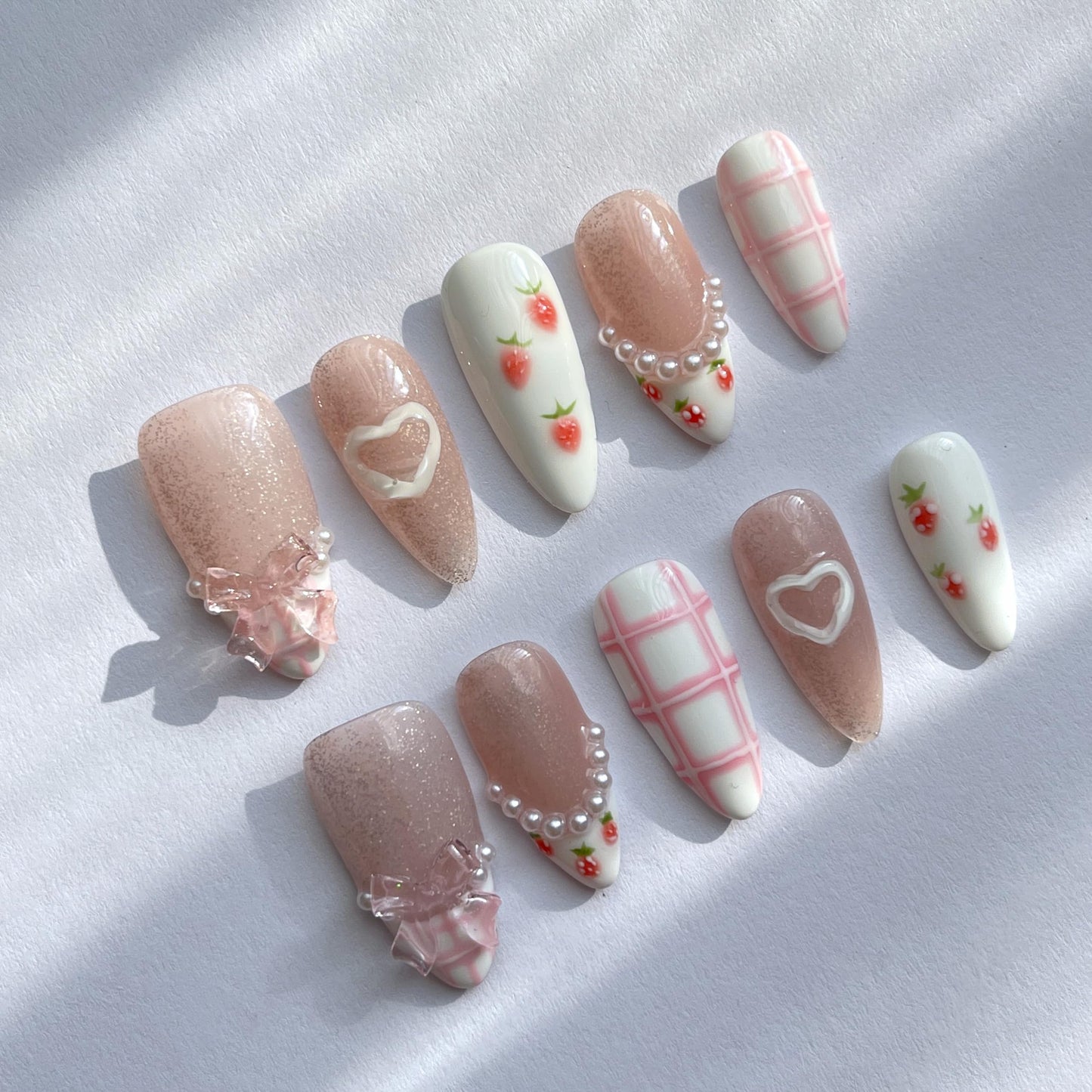 Handmade Press-On Nails Short Almond Nails Reusable Hand-Painted Nails Including Tool Kit 10 Piece (SHN037-S, S)