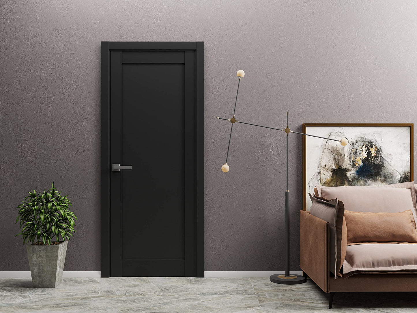 Sartodoors Quadro 4111 | 28 x 80 | Black Matte Interior Single Swing Door with No Glass | Solid MDF Door in Modern Style | Hardware Included