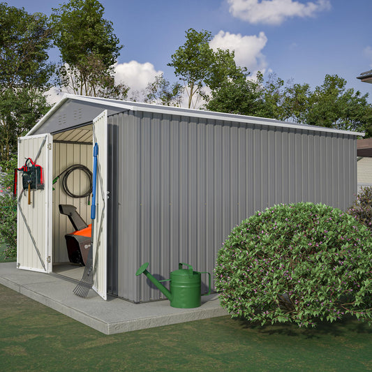 YOPTO 10X10 FT Outdoor Storage Shed,Metal Shed W/Lockable Doors,Air Vents & Sloped Roof,Garden Tool House W/Updated Frame Structure,for Backyard Patio Lawn,Gray