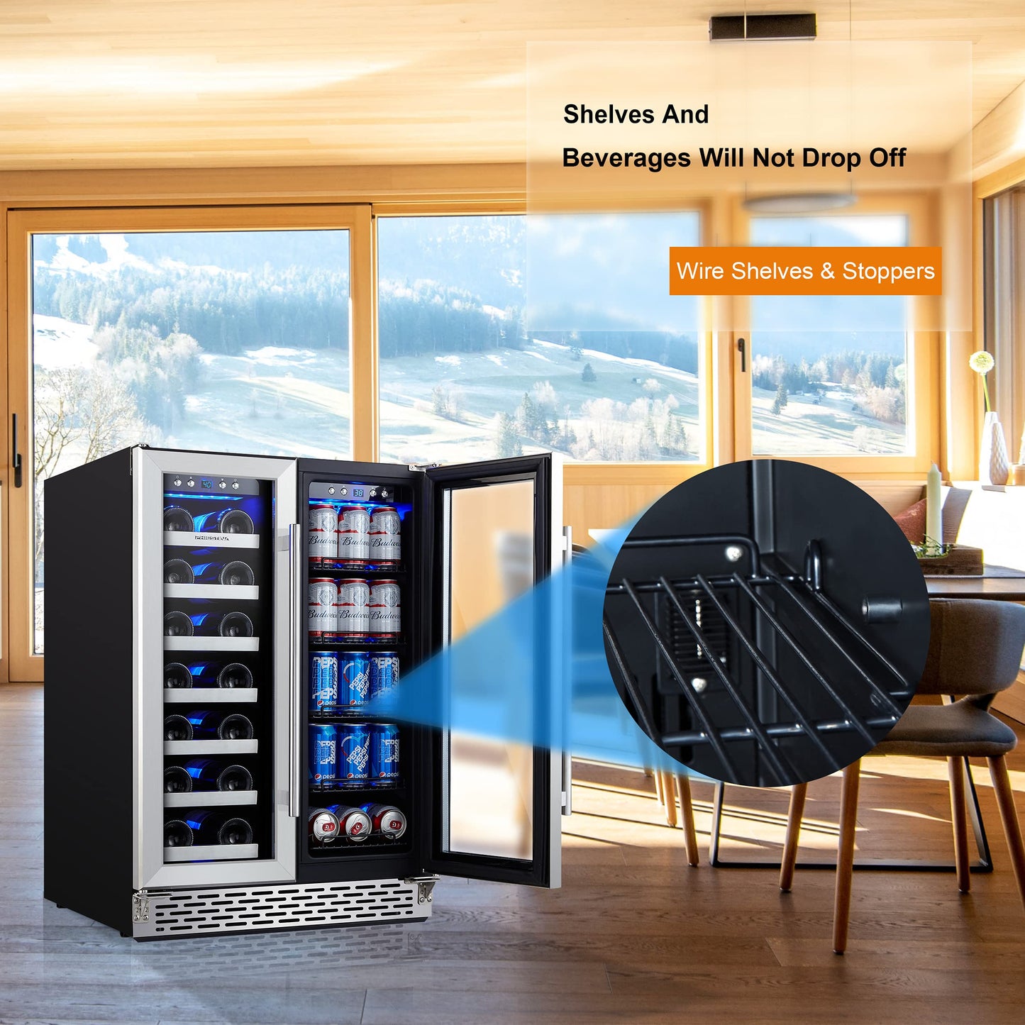Phiestina Wine and Beverage Refrigerator, 24’’ Wine Cooler- 20 Bottles&78 Cans, Built-in/Freestanding Dual Zone Wine Fridge with Glass Door, Removable Shelves for Home/Bar/Office