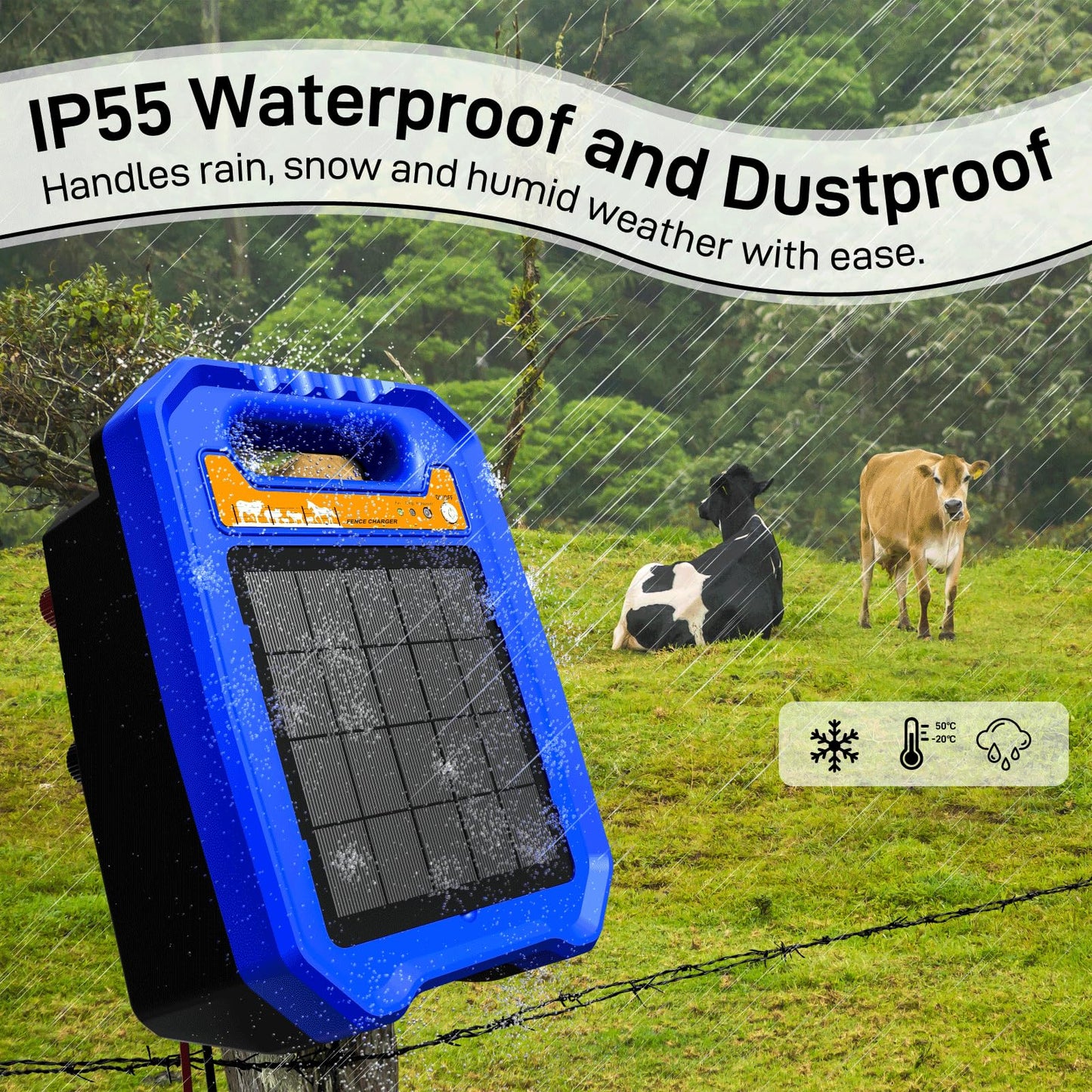 Solar Electric Fence Controller, 0.5J Solar-Powered Electric Fence Charger with Auto Day/Night Mode Ideal for Farms, Backyards, Ranches, and Gardens