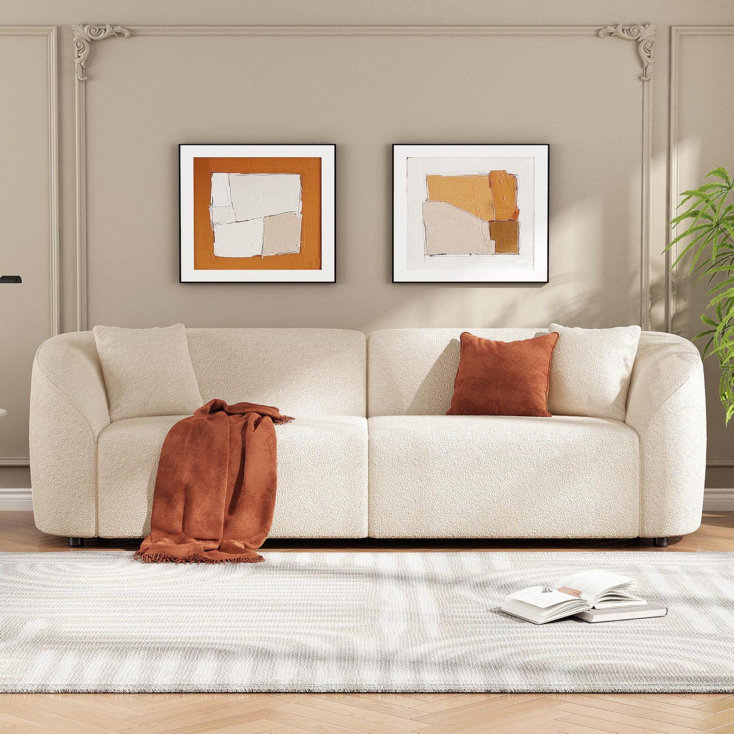 Christopher Knight Home Sabbo 87.50" Boucle Upholstered Couch, Oversized 2 Seater Sofa, Curved Soft Seating Lounge Sofa Chair, Cozy Loveseat with Armrest, Reading Sofa for Living Room Home Rest, Beige