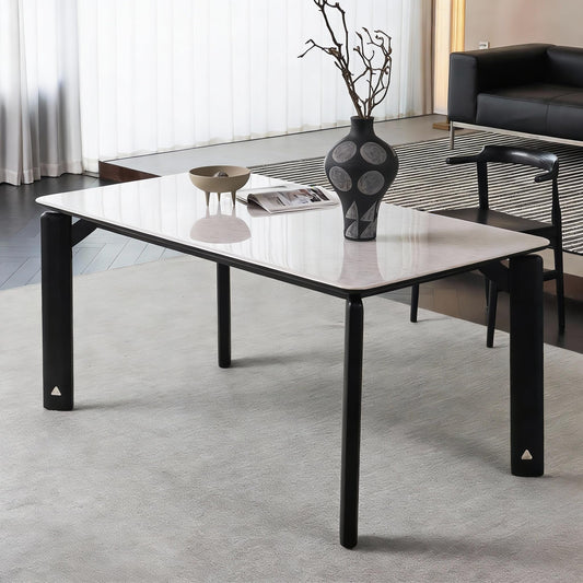 63" Modern Marble Top Dining Table, Marble White Dining Table, Indoor Outdoor Ceramics Table for Patio, Backyard, Scratch and Heat Resistant(63" D x 34" W)