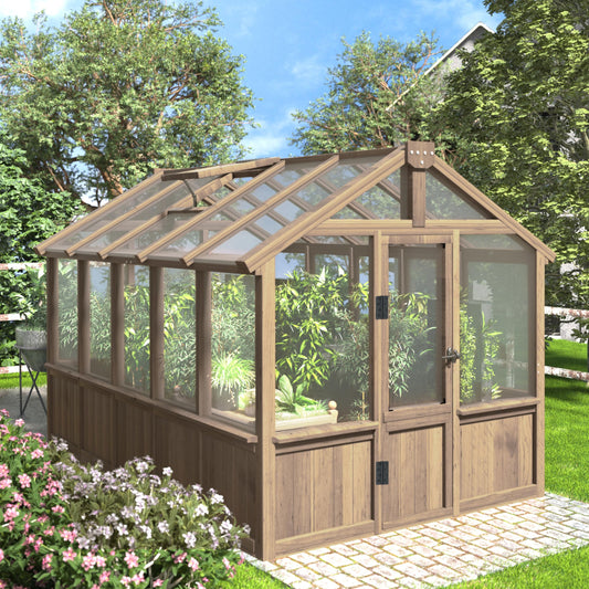 Mupater 6'x10' Wooden Greenhouse for Outdoor, Heavy Duty Green House Kit with Ventilated Window and Lockable Door, 6mm PC Panels for UV Protection, Walk-in Greenhouse for Backyard, Garden, Lawn