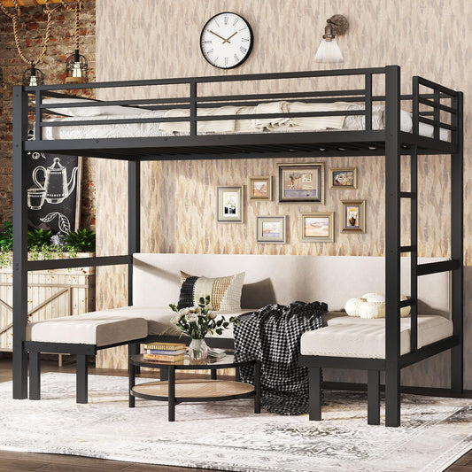 Bellemave Twin XL Over Twin XL Futon bunk Bed, Lower bunk can be Pulled Out in Three Sections, Loft Bed with Sofa for Teens, Adults, Bedroom, Black(Excluding Cushions and mattresses)