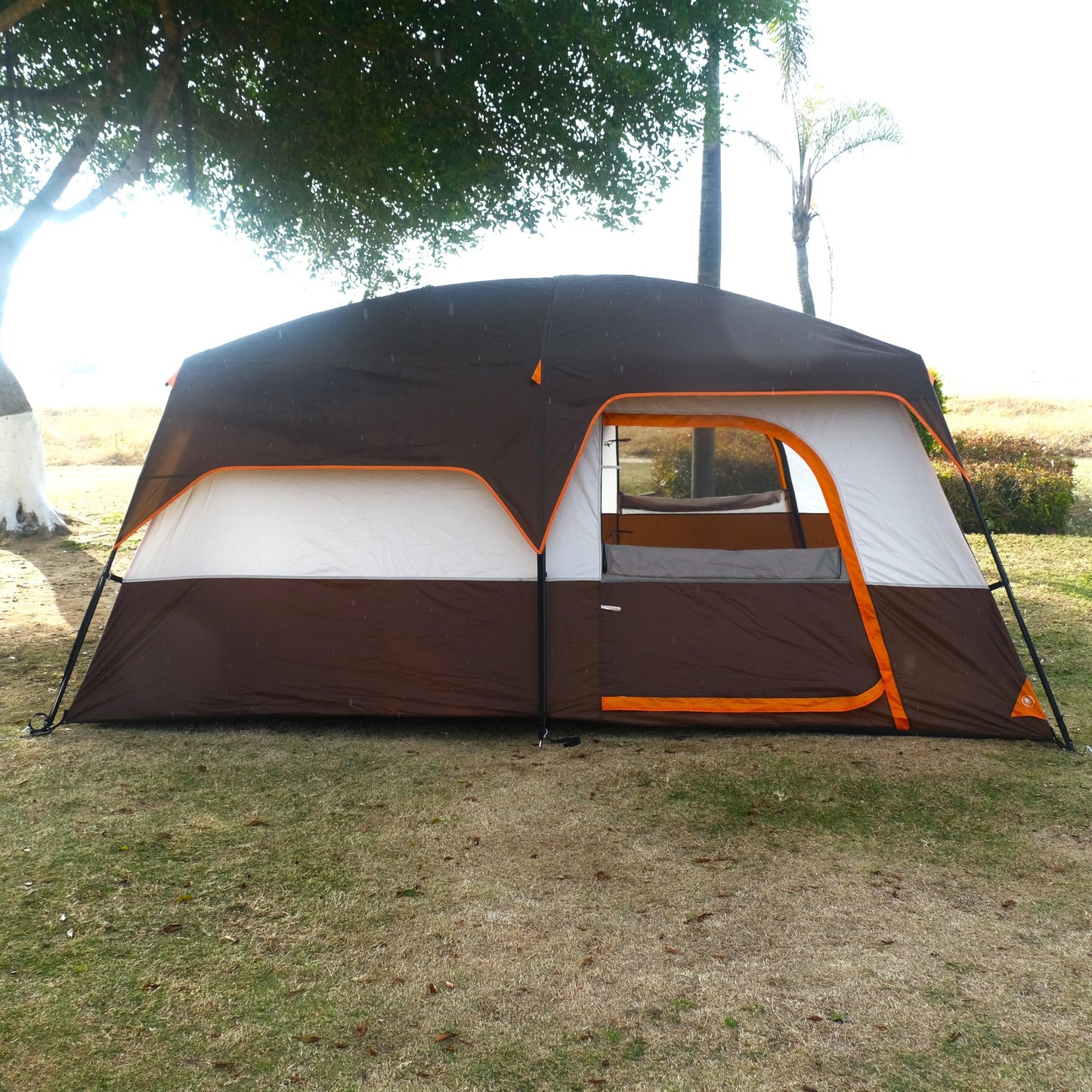 KTT Extra Large Tent 12 Person,Family Cabin Tents,2 Rooms,3 Doors and 3 Windows with Mesh,Straight Wall,Waterproof,Double Layer,Big Tent for Outdoor,Picnic,Camping,Family Gathering(Brown)