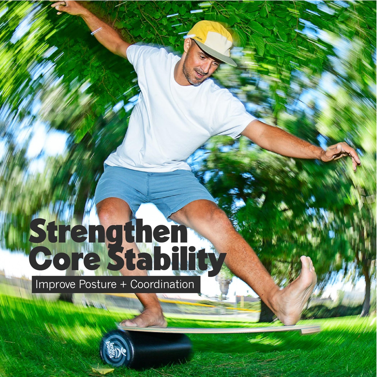 The Original Indo Board - Balance Board Trainer for Core Strength, Stability & Athletic Performance - Surfing, Skateboarding, Snowboarding, Yoga, Physical Therapy & More. Includes Board and Roller. "Bamboo Beach" Design.