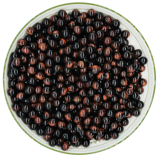 WHNKFB 10mm 50PCS Natural Red Tiger's Eye Round Beads, Smooth Polished Loose Gemstone Beads for Jewelry Making Craft - 4mm 6mm 8mm 10mm Options with Free Elastic Cord