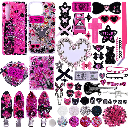 2867PCS+ Junk Phone Case Charms Kit,Pink Charm for DIY Phone Cases for Customizing DIY for Customizing Cases,Bow,Flatback Pearls,Nail,Rhinestones,Y2k Charms,Gift for Best Friend.