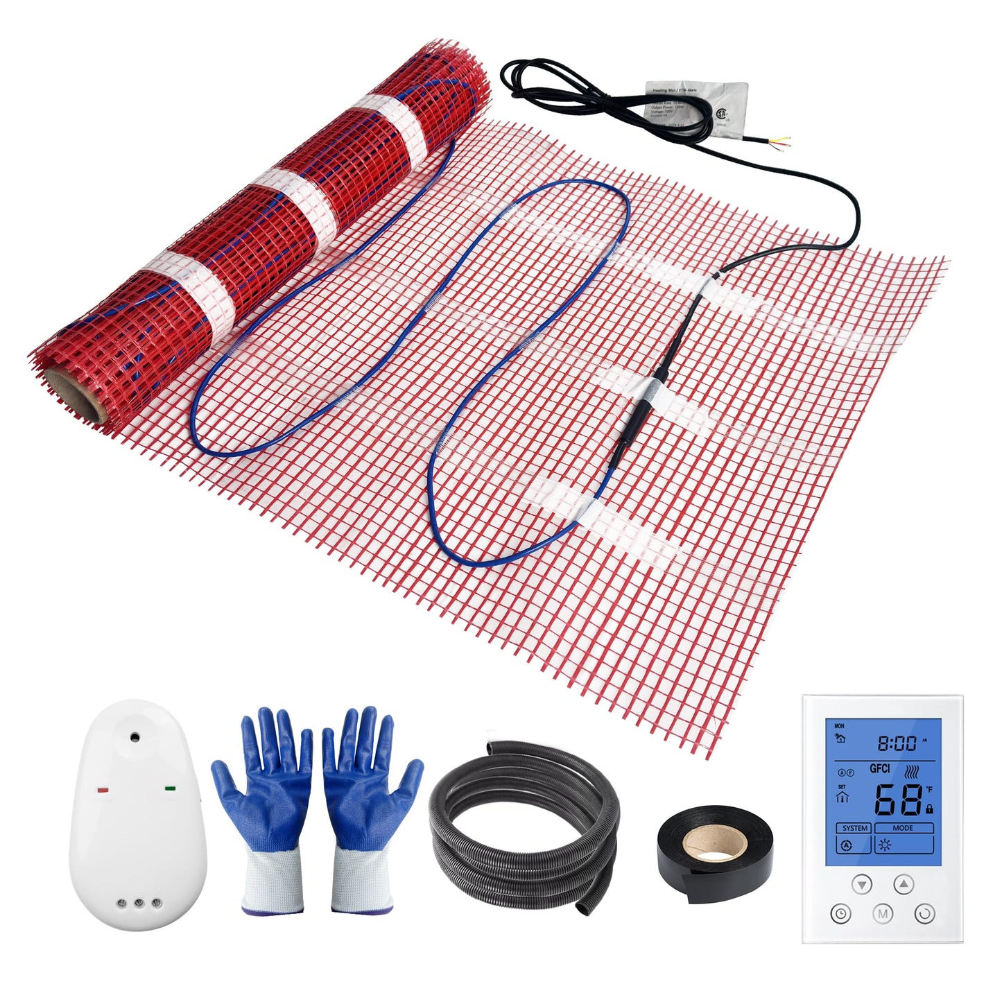 BLARALA Electric Radiant Floor Heating System, 30 Sq.ft Electric Heated Floor Mats for Bathroom, Includes Programmable Thermostat, Heat Mat, Installation Monitor, and Temperature Sensors