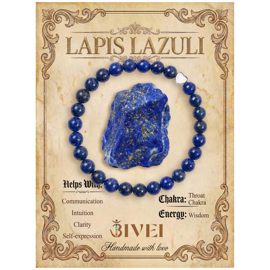 Bivei 6mm Lapis lazuli Crystal Stretch Bracelets for Women, Handmade Natural Stone Beaded Bracelet, Yoga Protection Jewelry Gift