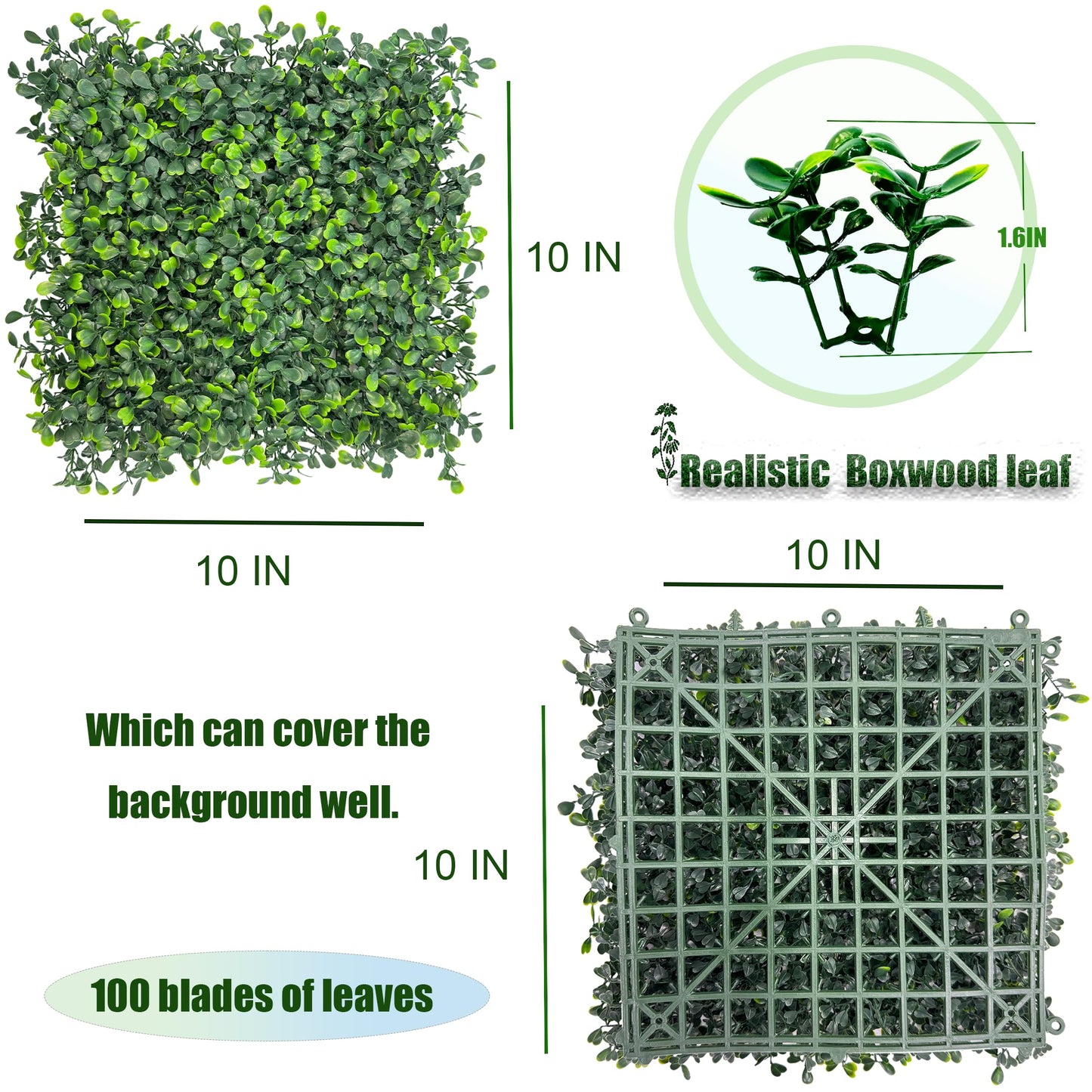 DOPGIB Artificial Grass Wall Backdrop,10"x 10"(8P) UV-Anti Boxwood Faux Green Panels for Interior Wall, Greenery Wall,Garden and Indoor Outdoor Plant Decor