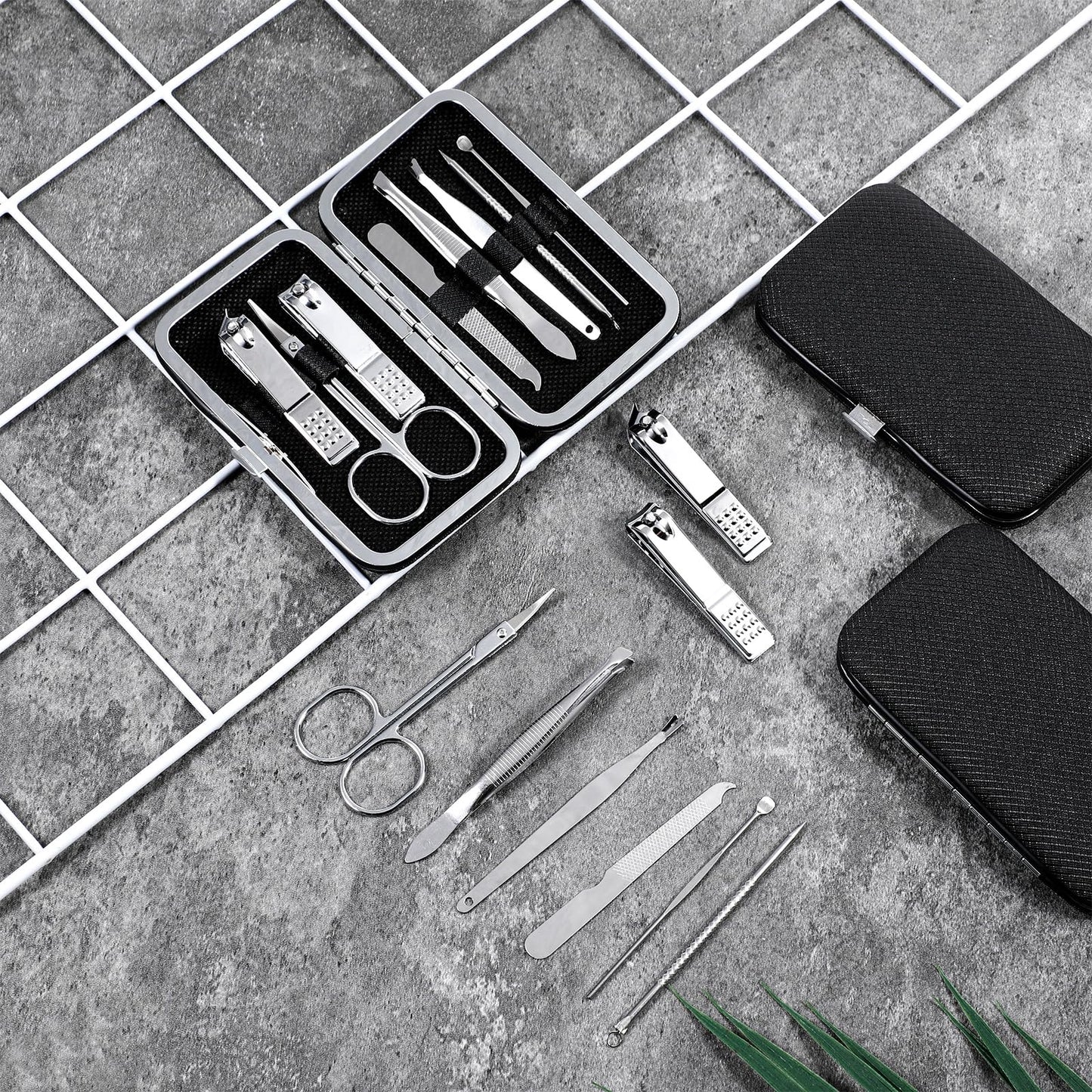 24 Set Bulk Manicure Kit Nail Set Stainless Steel Pedicure Professional Nail Care Kit with Stainless Steel Tools Portable Grooming with Travel Case, Gift for Men Women (Black,8 in 1)