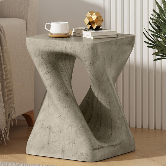 Merax Twist Shape MGO Accent Side Table Set, Unique Modern End Table with Wide Pedestal & Tabletop, Small Drink Tables for Living Room, Bedroom Night Stand Bedside Table, No Assembly Required, Grey