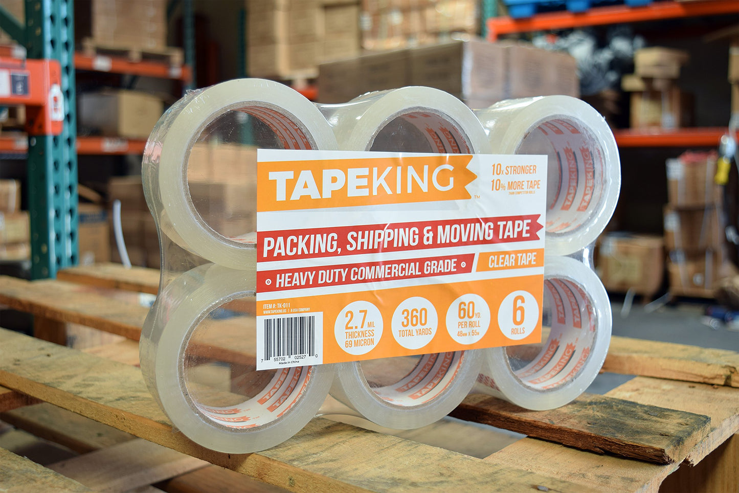 Tape King Clear Packing Tape - 60 Yards Per Roll (Pack of 6 Rolls) - Stronger & Thicker 2.7mil, Heavy Duty Adhesive Industrial Depot Tapes for Moving Packaging Shipping, Office & Storage