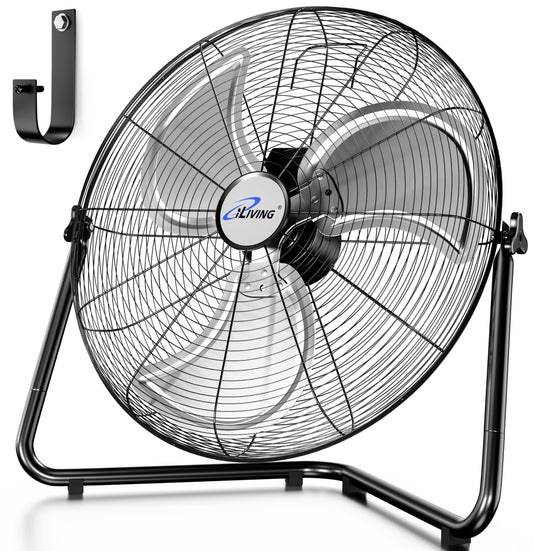 iLIVING 20 Inch Heavy Duty Floor & Wall Mount Fan - 5750 CFM High Velocity, 120-Watt, 3-Speed, Industrial Cooling for Garage, Workshop, Office, Home - UL Listed, Black