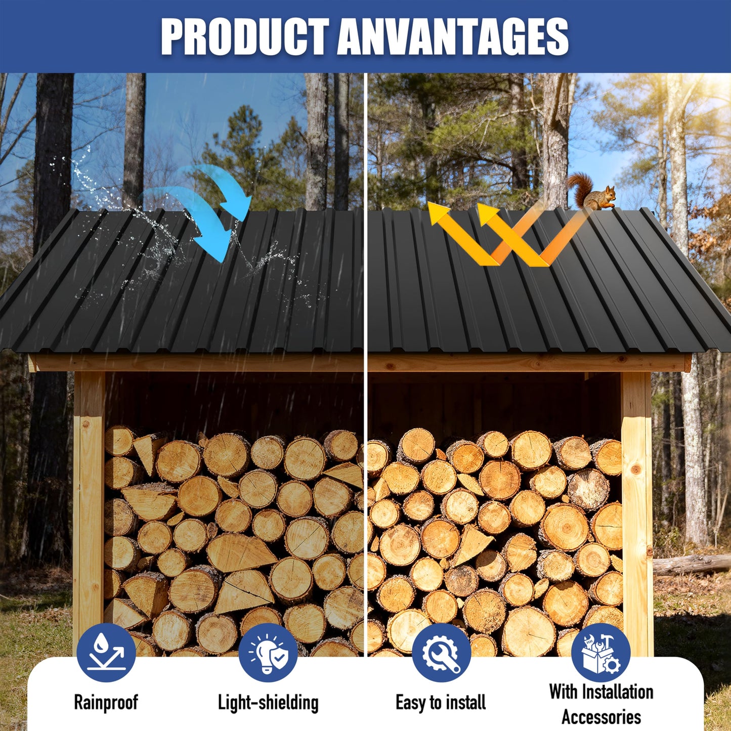 Brakki Metal Roofing Panels 10pcs 52.4 ft², L42.52"xW17.72" Black Corrugated Galvanized Steel Roof Panels with Screw, Heavy Duty Metal Siding Suitable for Garages Chicken Coop Sheds Stables Patio