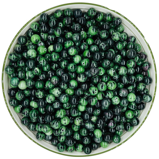 WHNKFB 8mm 50PCS Natural Ruby Zoisite Round Beads, Red-Green Loose Gemstone Beads for Jewelry Making Craft - 4mm 6mm 8mm 10mm Options with Free Elastic Cord
