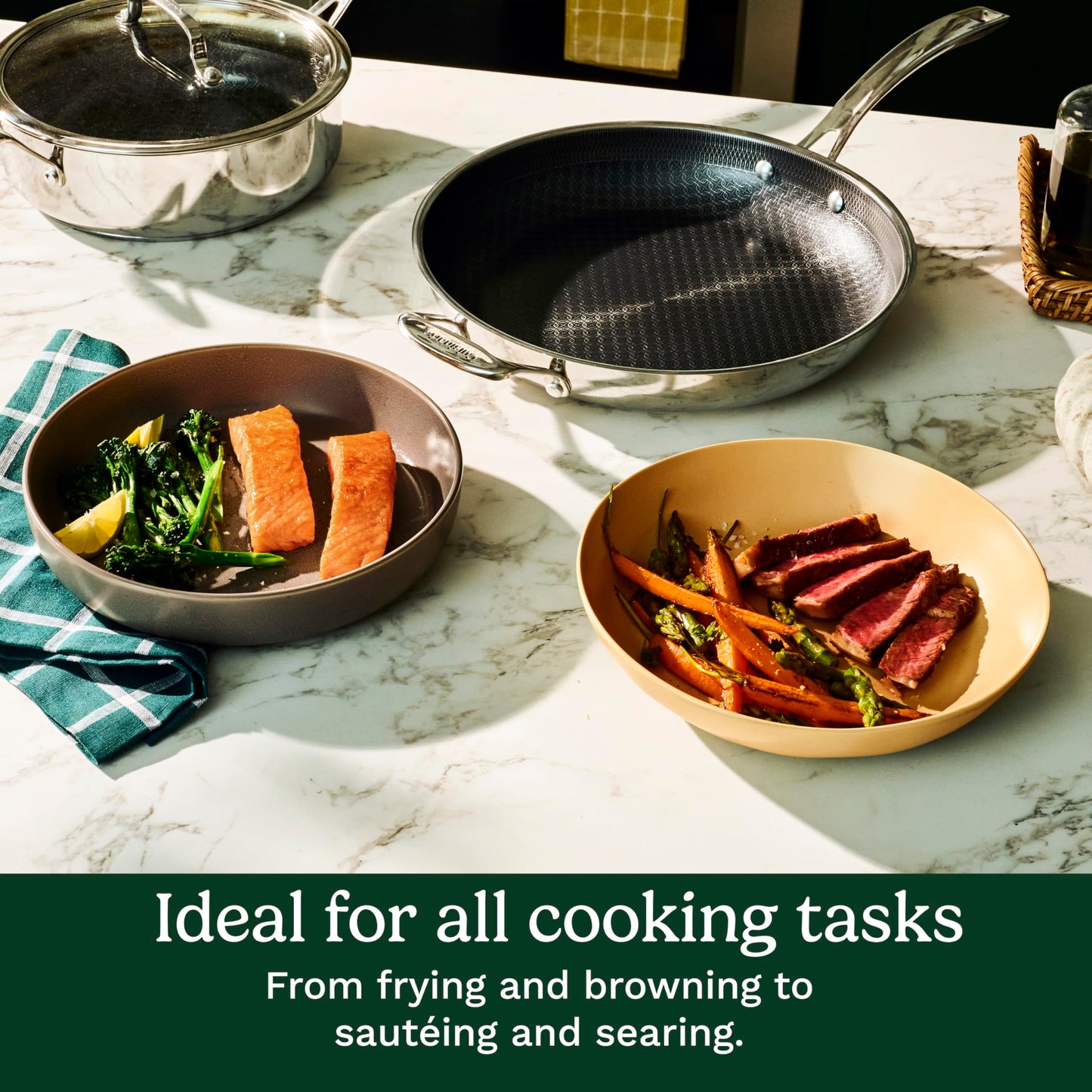 Cuisinart FusionPlus Hybrid Nonstick Stainless Steel Cookware Set, 5-Piece Skillet Cooking Set with PFAS-Free PURELYSEAR Ceramic Non Stick Technology, Scratch Proof, Cool Grip Handles, Dishwasher Safe