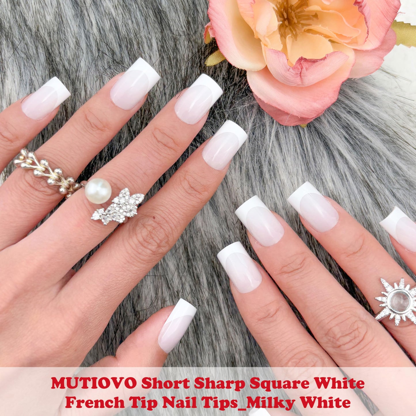 MUTIOVO Short Square Nail Tips – 150Pcs Milky White French Tip Press on Nails, Short Straight Square Soft Gel Fake Nails, Pre-Designed White Tip with Semi-Translucent Milky Base for Home DIY