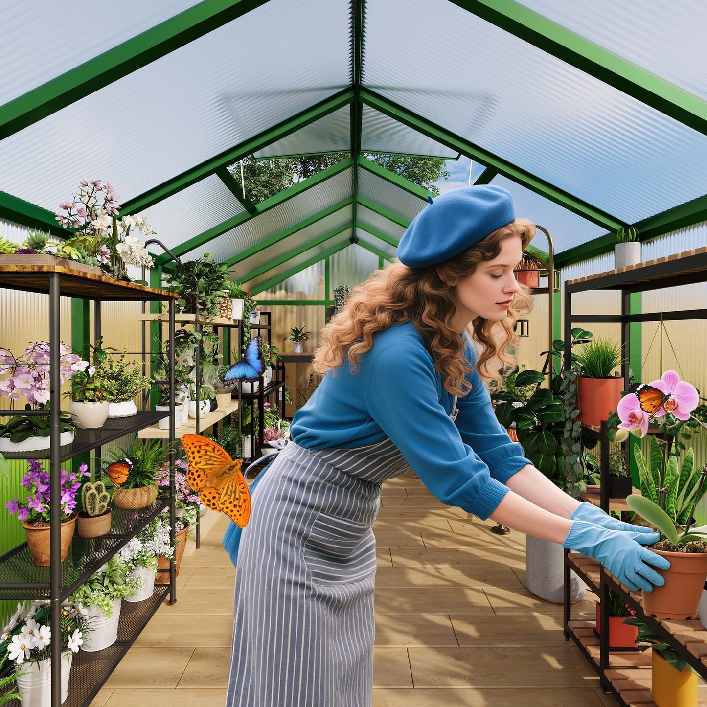 Greenhouse, 6x10 Ft Outdoor Greenhouses, Accessible Green House with Roof Vents and Sliding Doors, Aluminum Frame Polycarbonate Greenhouses, Large Greenhouse for Outdoor Gardens and Backyards, Green