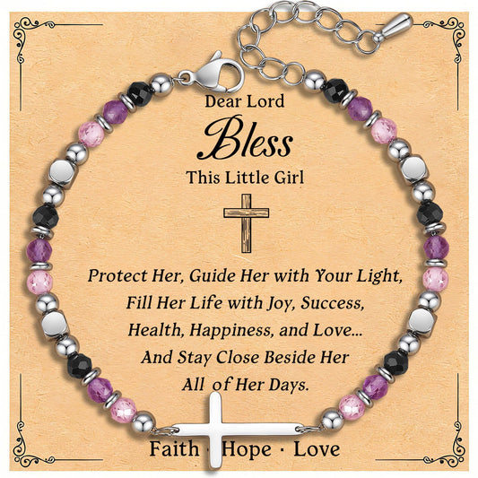Christian Gifts for Women, Religious Cross Bracelet Faith Jewelry, Easter Basket First Communion Baptism Confirmation Gifts for Teen Girls, Dainty Anxiety Relief Bible Verse Bead Bracelet